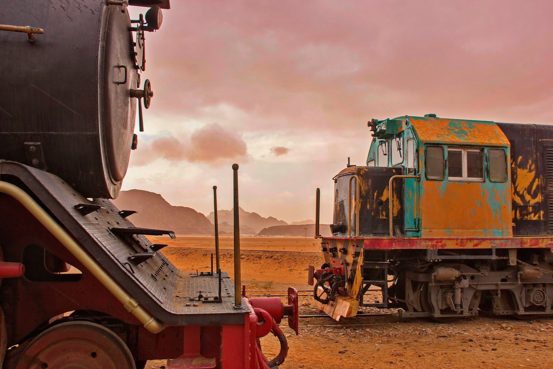 Lawrence of Arabia locomotive train, at Hejaz railway near Wadi Rum, Jordan